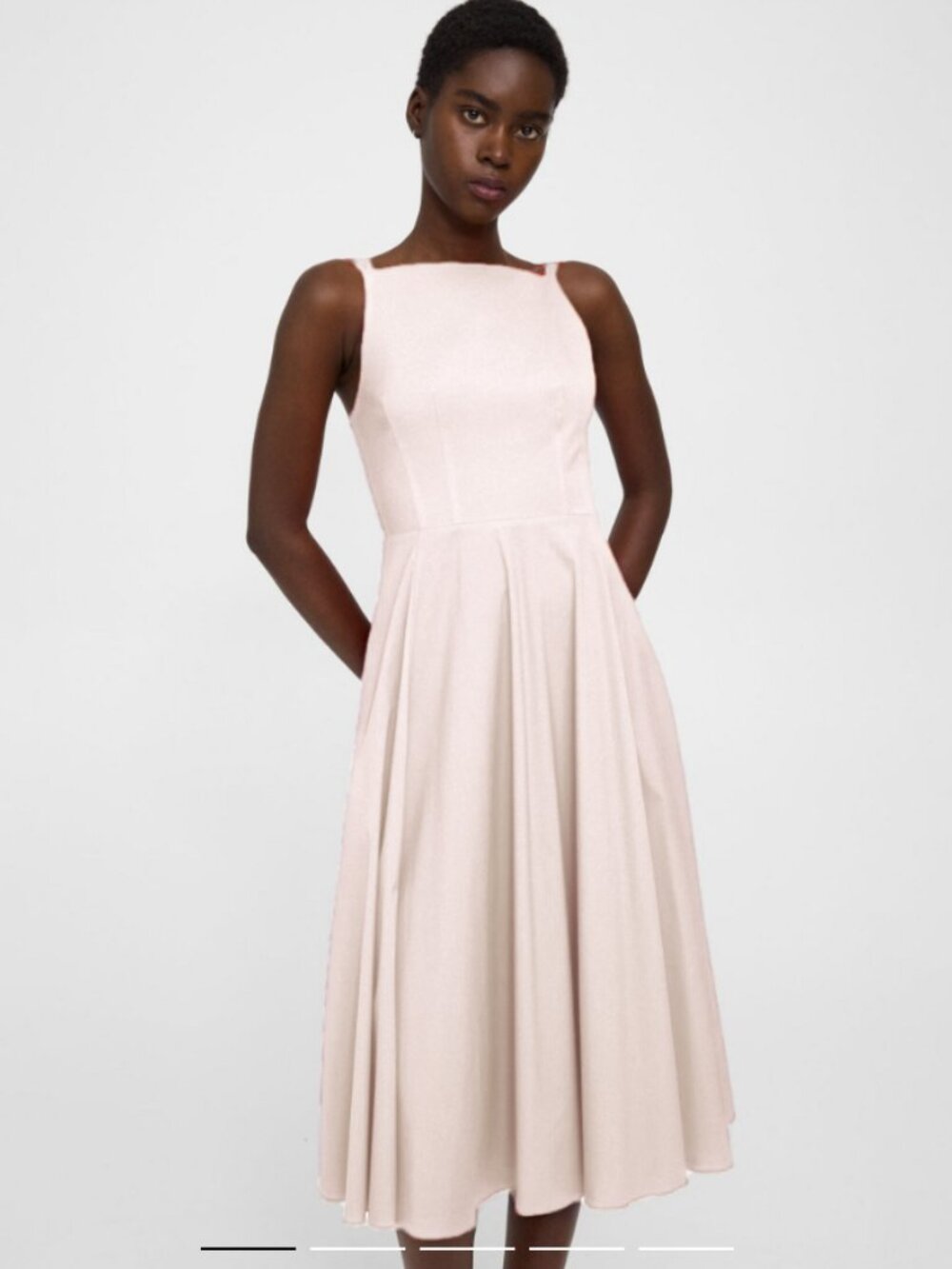 New Theory PINK Linen Blend Square Neck Linen blend Midi Dress